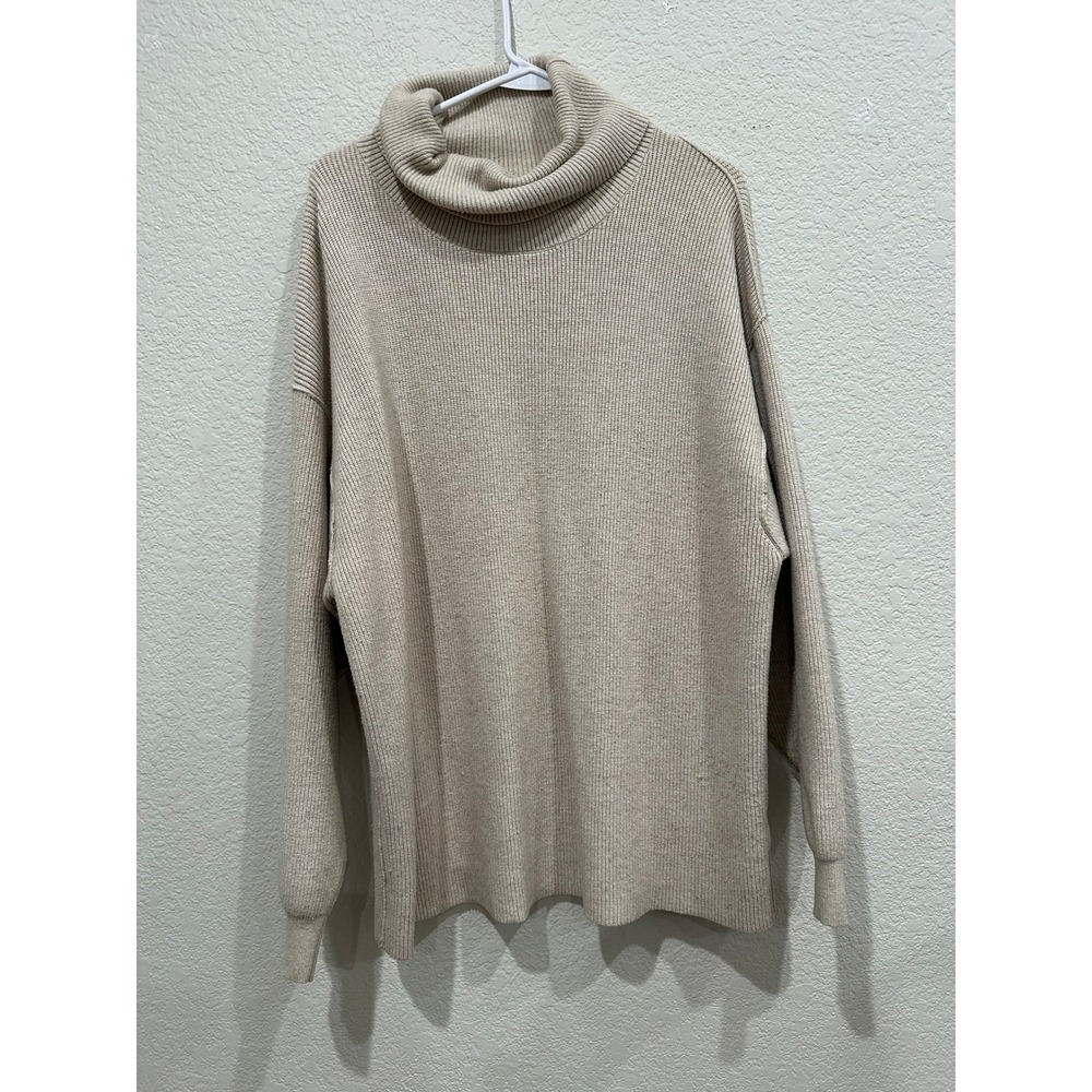 Free People Swim Too Deep Turtleneck Sweater Beige Oatmeal Ribbed Knit Womens M